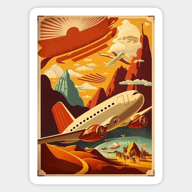 Red & White Plane Vintage Travel Poster Sticker by OldTravelArt